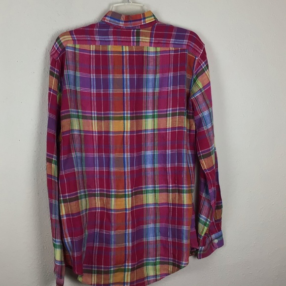 Polo-RL bright plaid button up shirt in linen-M - Picture 9 of 9